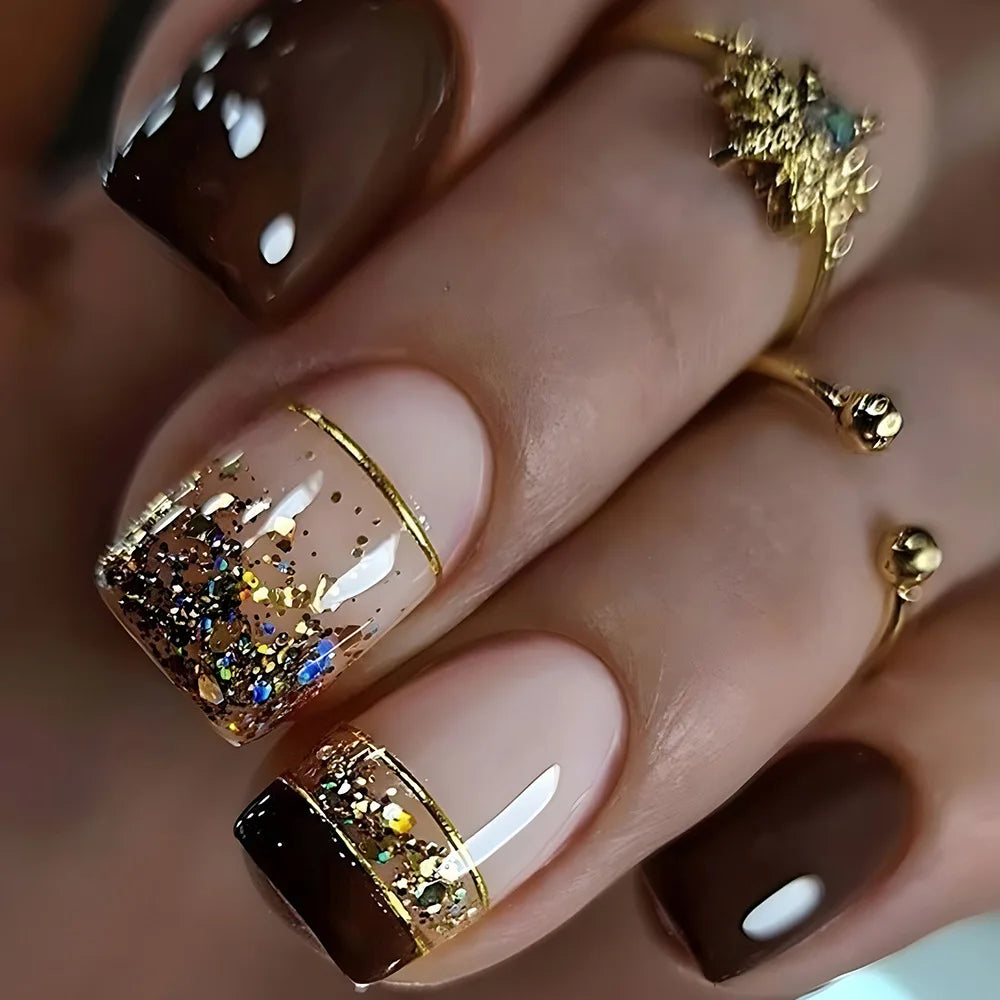 24pcs Short Square Press On Fake Nails