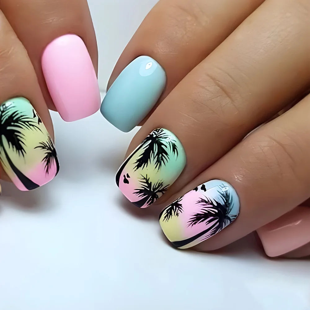 24pcs Short Square Press On Fake Nails