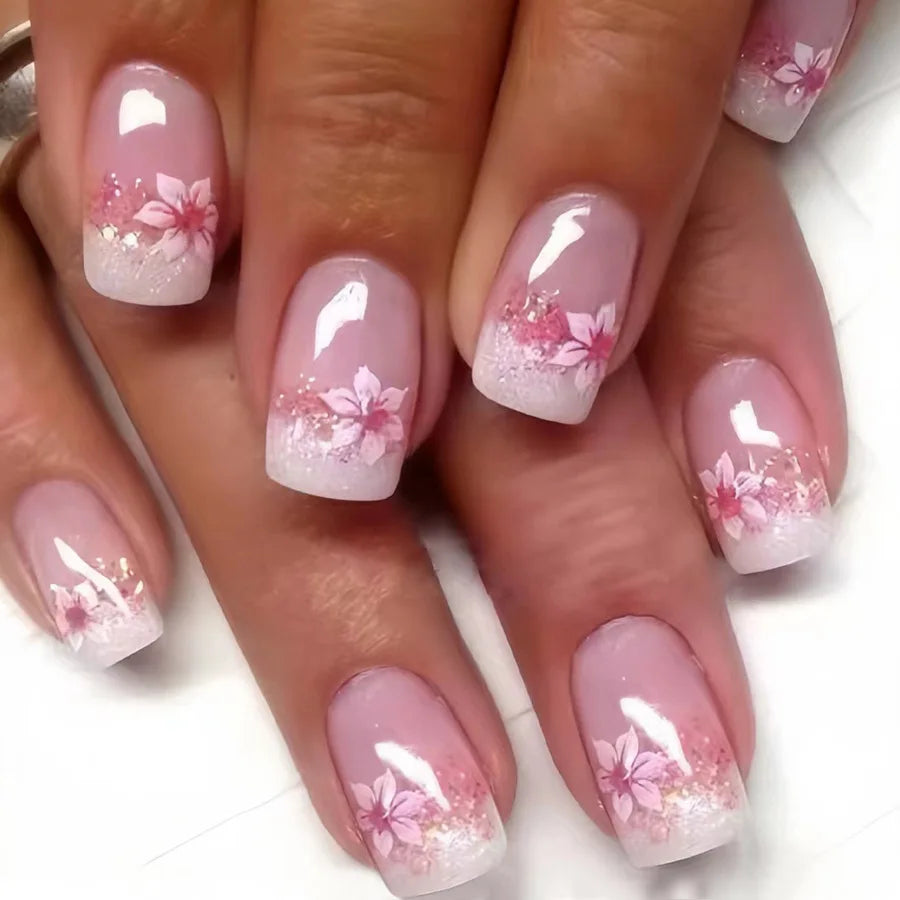 24pcs Short Square Press On Fake Nails