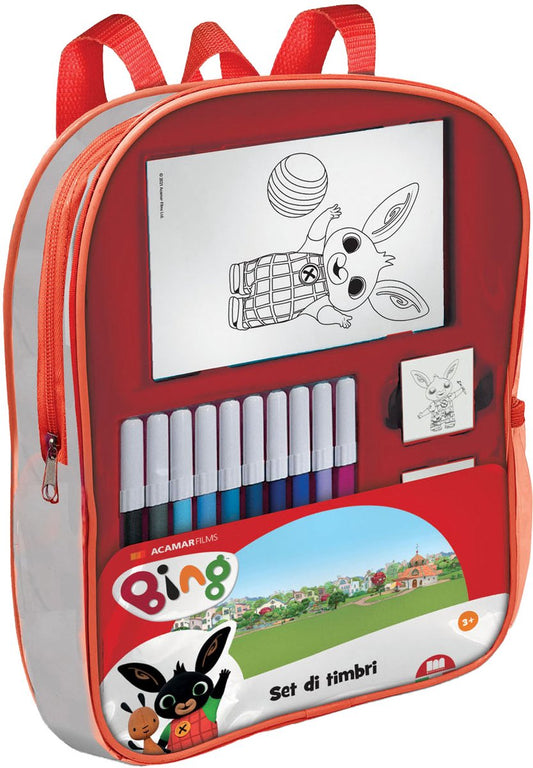 Multiprint backpack with stamps and felt-tip pens